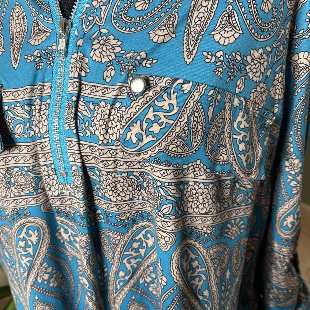 Luckymore Womens Zip Neck Long Sleeve Flowy Tunic Top Size XXL-Turquoise Paisley - Picture 2 of 11